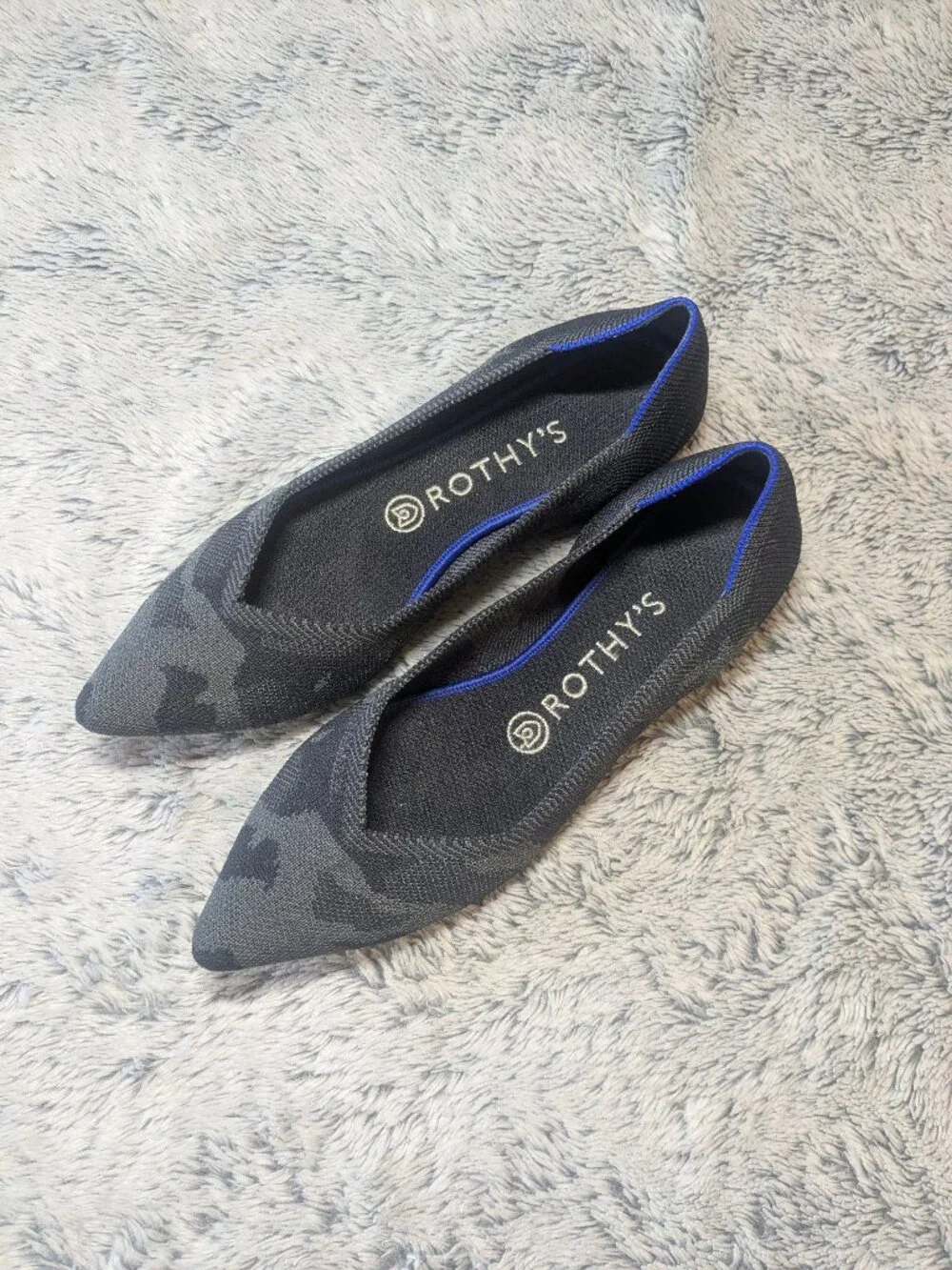 Rothy’s Point Camo Gray Black Flats Pointed Toe Size 8.5